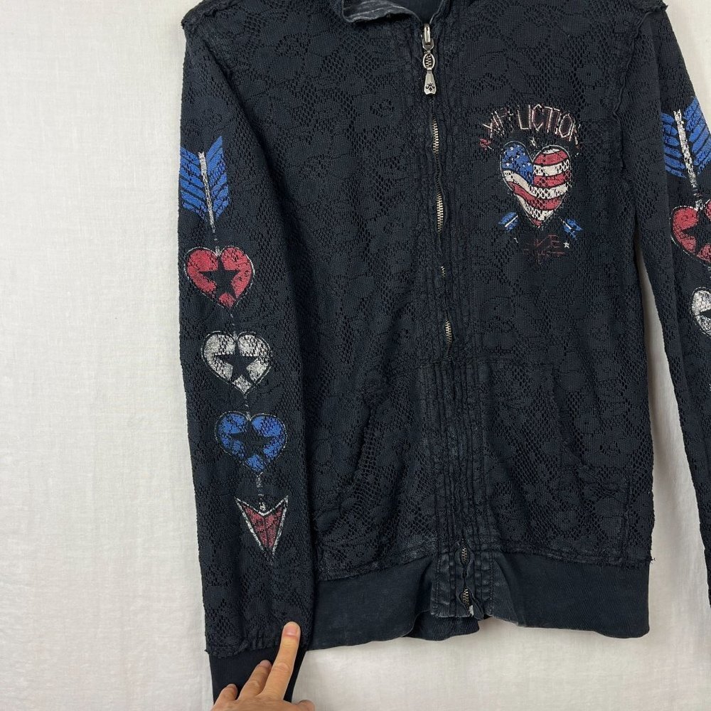 Affliction Reversible Lace Hoodie Full Zip Women S Metal Y2K Lost Souls American - Picture 8 of 16